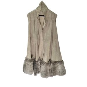 NWOT RALPH LAUREN Purple Label  Long Grey Suede Vest with Faux Fur Trim/ Size 12